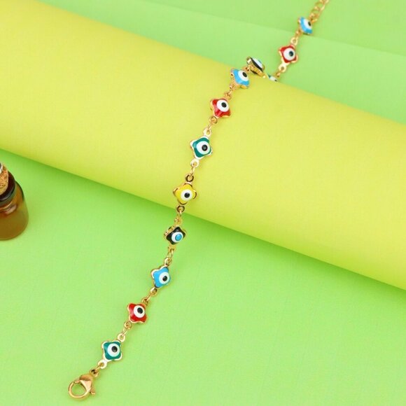 "Rose Gold Evil Eye Anklet with Multicolor Charms, XPAL1074 - Picture 2 of 13